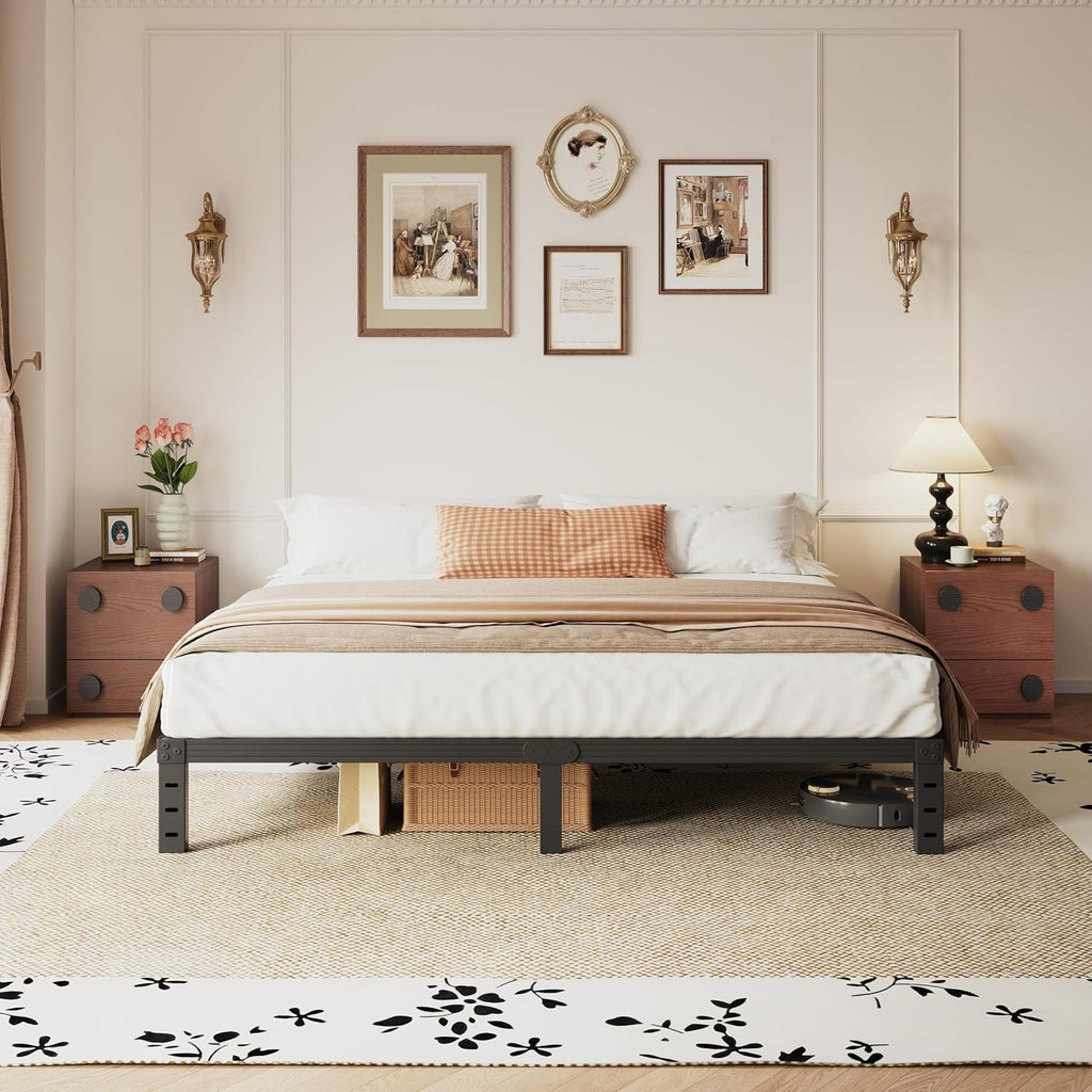 12 Inch High Cal King Metal Bed Frame No Box Spring Needed, Platform California King Bed Frame, Heavy Duty, Easy Assembly, Noise Free, Black