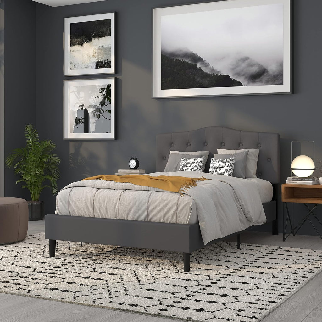 Flash Furniture Cambridge Tufted Upholstered Full Size Headboard in Dark Gray Fabric
