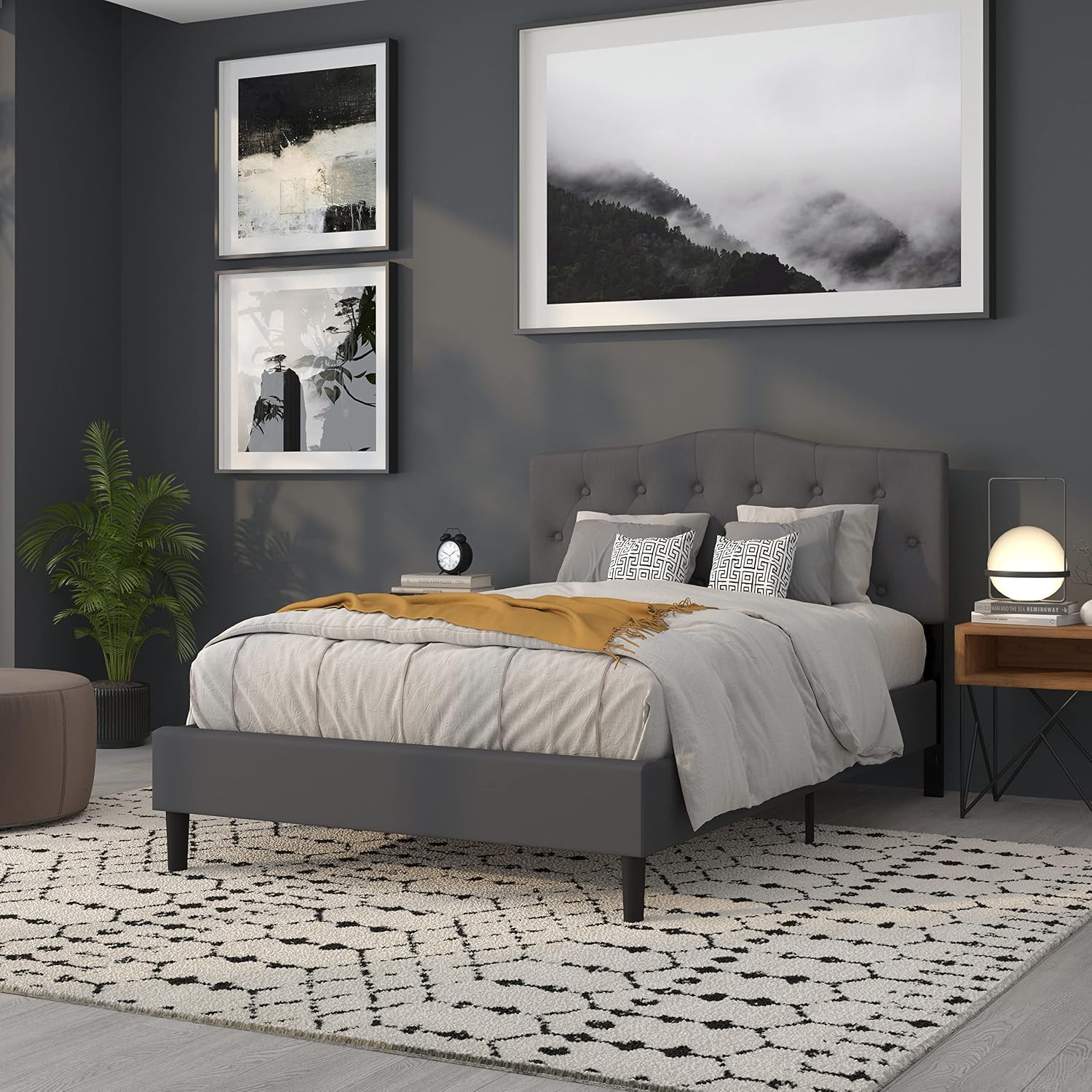 Flash Furniture Cambridge Tufted Upholstered Full Size Headboard in Dark Gray Fabric