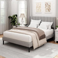 Sismplly Full Size Bed Frame and Headboard,Vertical Channel Tufted Wingback No Box Spring Needed, Mattress Foundation, Easy Assembly Light Grey, Linen