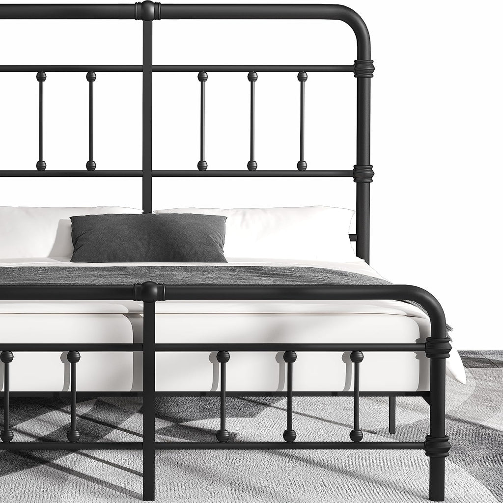 California-King-Bed-Frame-Metal-Platform Bed Frame with 49' High-Headboard - Solid Quite Easy Set Up Mattress Foundation No Box Spring Needed
