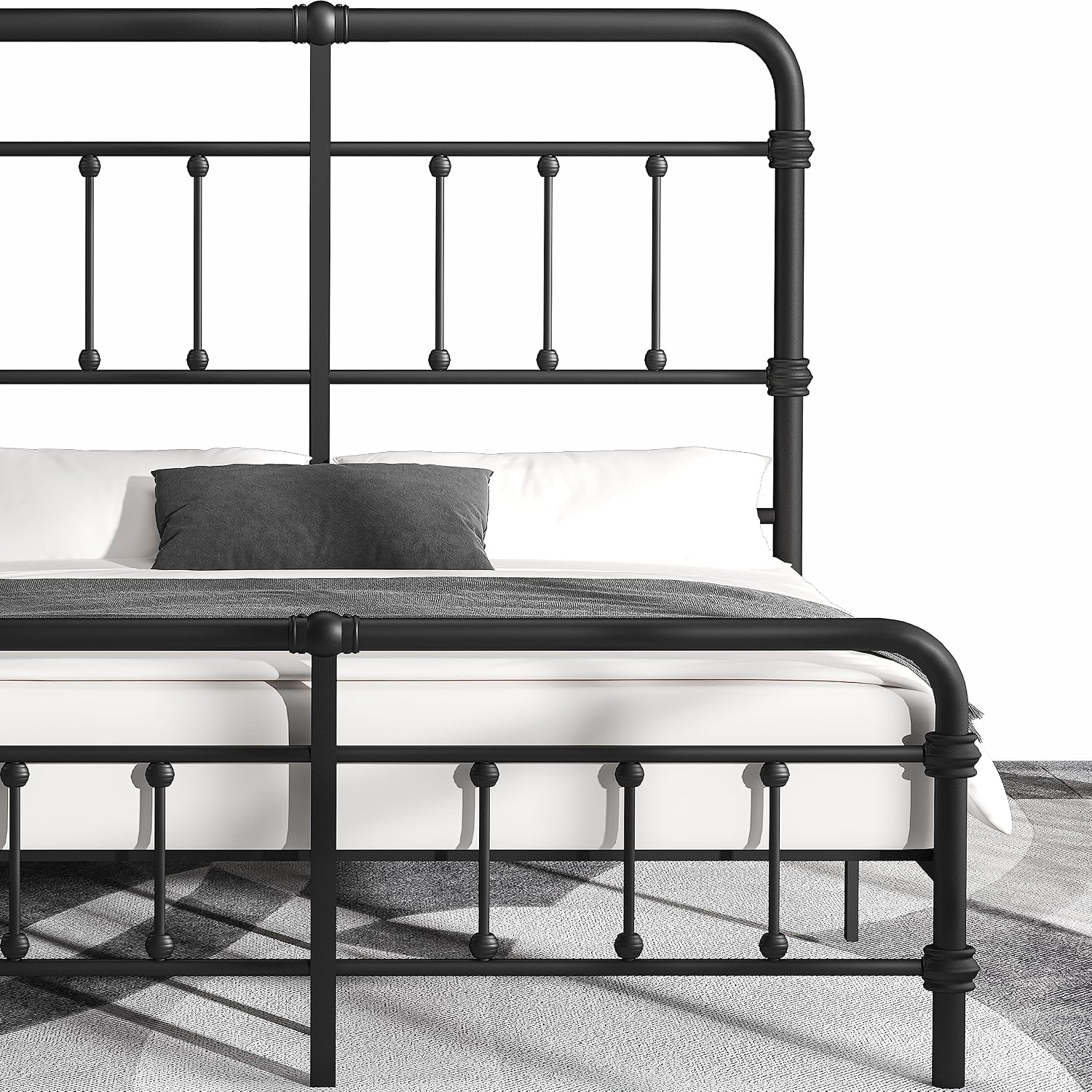 California-King-Bed-Frame-Metal-Platform Bed Frame with 49' High-Headboard - Solid Quite Easy Set Up Mattress Foundation No Box Spring Needed