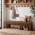 63' Upholstered Boucle Bench Bedroom, Padded King Size Long Ottoman Bench, Sherpa Window Seat for Living Room, Entryway, End of Bed, Rust Brown