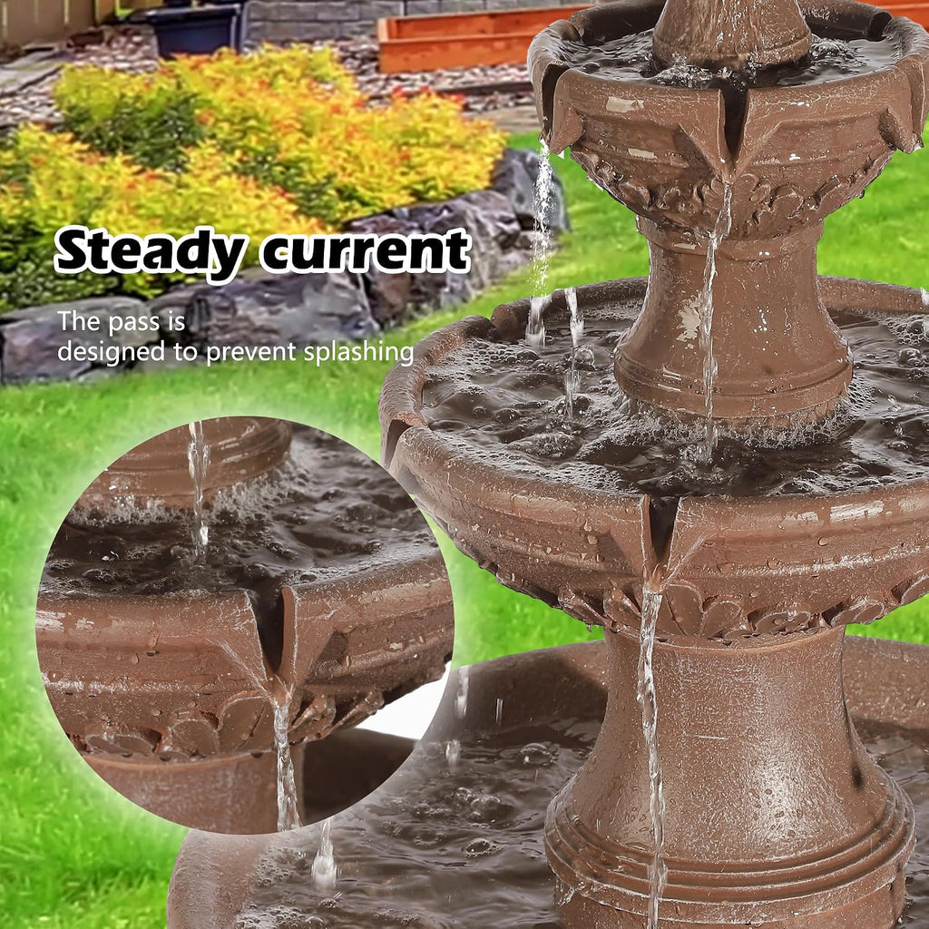 TITIMO 48' High Italian Feature Freestanding Water Fountain Outdoor and Indoor,3-Tier Roman Pillar Waterfalls Fountains for Garden,Patio,Yard,Deck,Backyard,Porch (Brown)