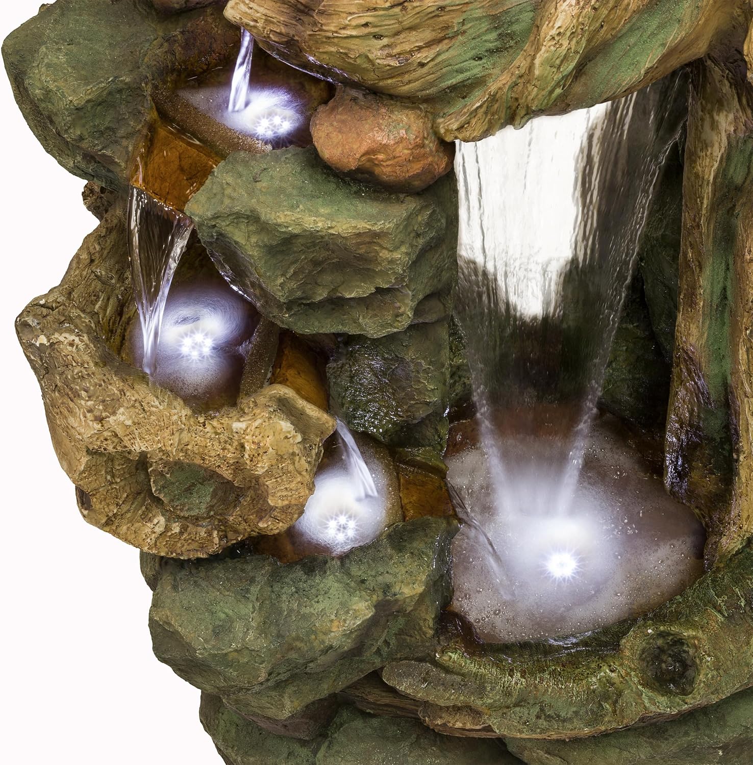 Alpine Corporation TZL200 Outdoor Side Tiering Garden Floor Rainforest Water Fountain with LED Lights, 55', Brown