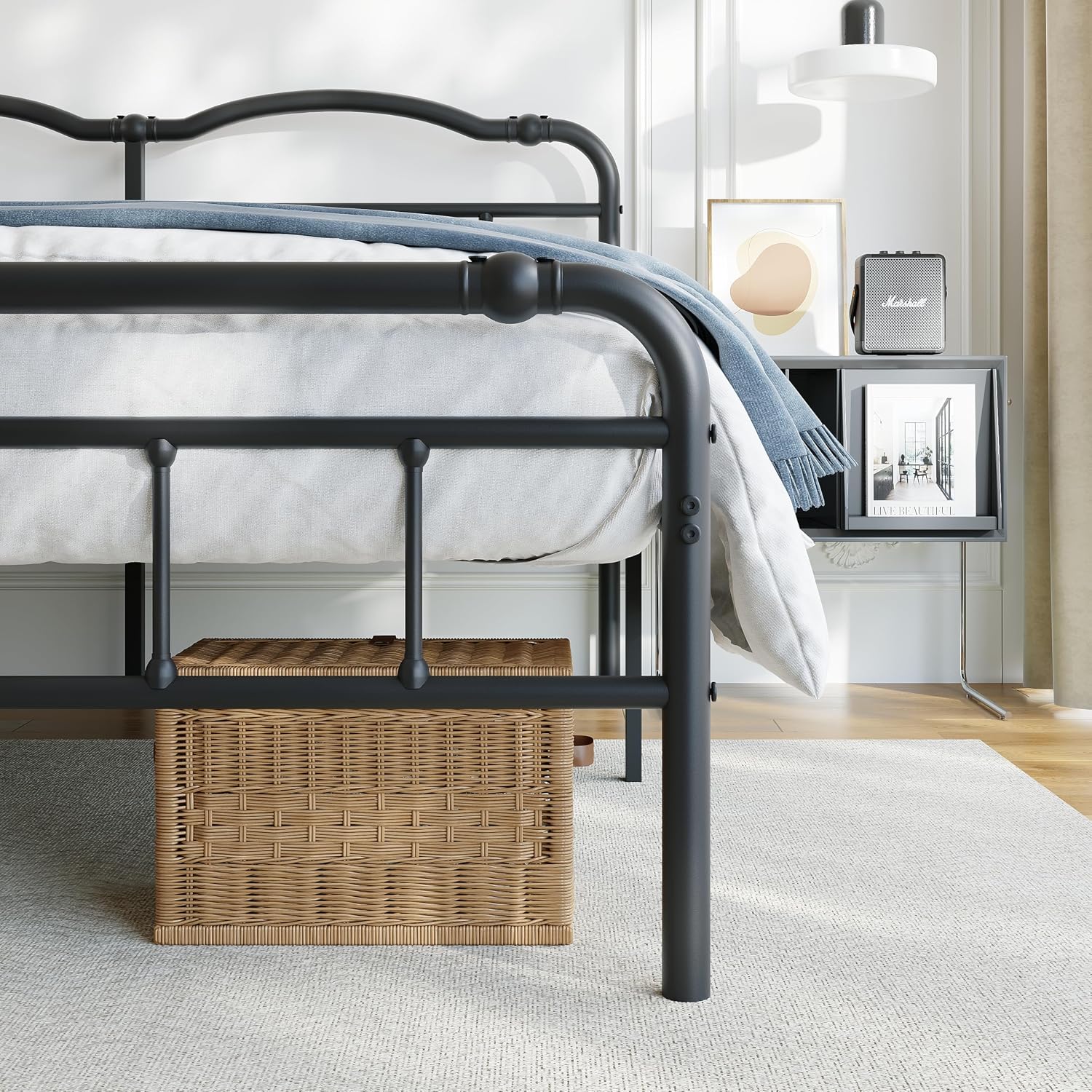 BOSRII 18 Inch Twin Size Metal Bed Frame with Headboard and Footboard Heavy Duty Platform Bed Vintage Iron Wrought Frames Steel Slats, Easy Assembly, No Box Spring Needed, Noise Free, Black