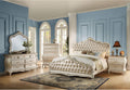 Acme Furniture Chantelle 4-Piece Bedroom Set, Rose Gold PU Leather with Pearl White Finish Eastern King
