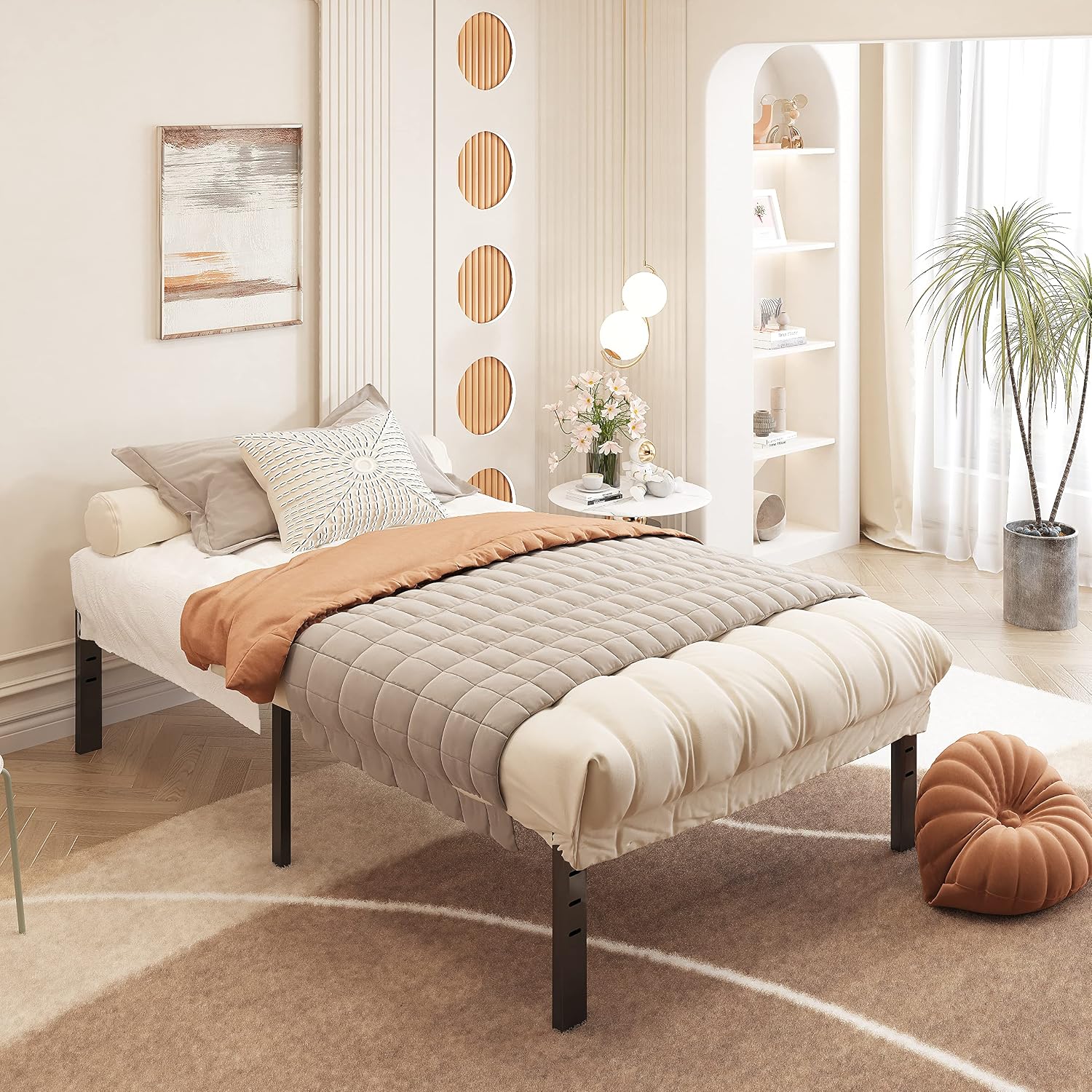 ZIYOO Twin XL Bed Frame 16 Inches Tall, 3 Inches Wide Wood Slats with 2500 Pounds Support for Foam Mattress, No Box Spring Needed, Underbed Storage Space, Easy Assembly, Noise Free