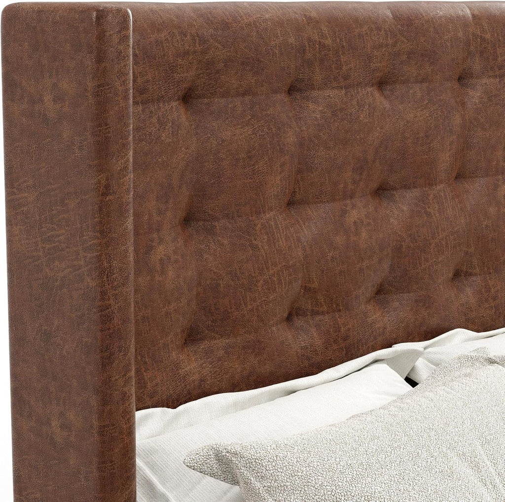 Mundo Faux Leather and Wood Upholstered Bed, California King, Brown