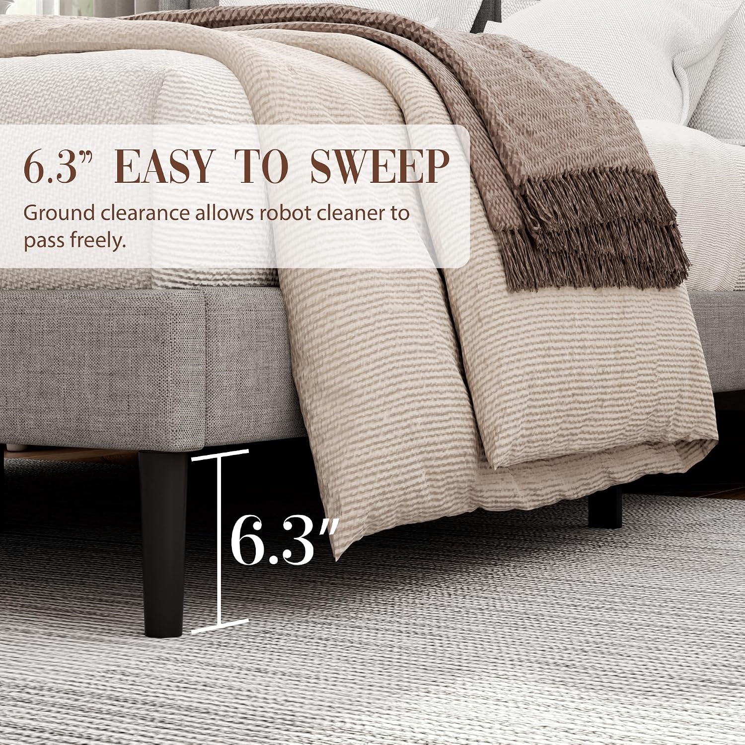 Sismplly Full Size Bed Frame and Headboard,Vertical Channel Tufted Wingback No Box Spring Needed, Mattress Foundation, Easy Assembly Light Grey, Linen
