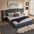 Velvet Upholstered King Size Platform Bed Frame with 48' Tall Headboard, Built-in Nightstands & Storage Drawers, No Box Spring Needed, Modern Gray Bedroom Furniture Set (Gray, King)