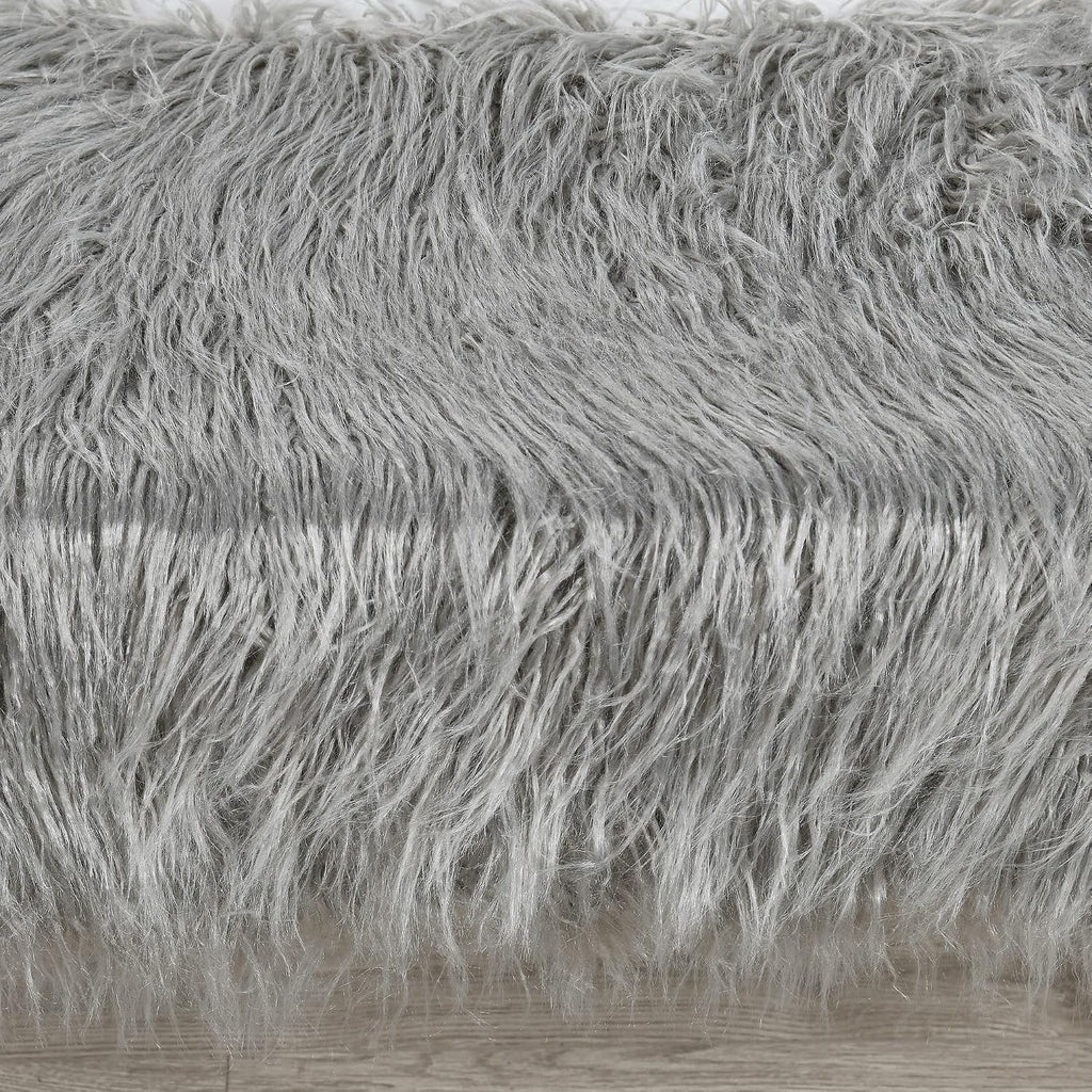 Gray Soft Plush Faux Fur Ottoman Entryway Bench Furry Footrest Stool 46'x16'x17' Sturdy Accent Long Bench for Bedroom End of Bed Closet Vanity Fuzzy Coffee Table Living Room Ottoman Gold Legs