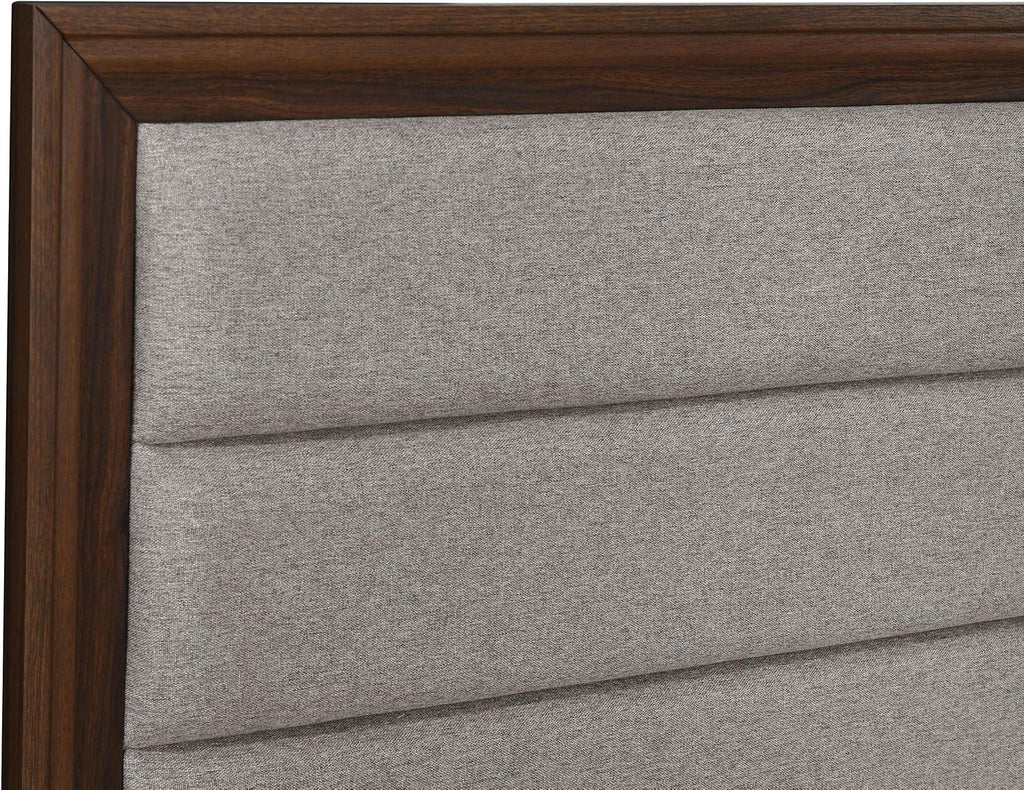 Coaster Home Furnishings Welsley Transitional 4-Piece Bedroom Set Fabric Upholstered Eastern King Size Panel Bed Frame 52-inch Headboard Walnut 223441KE-S4