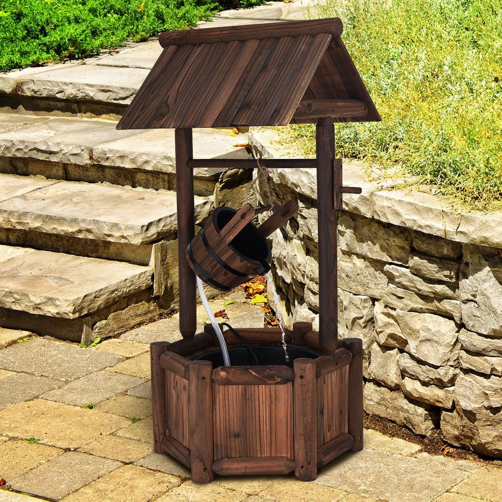 S AFSTAR Wishing Well Water Fountain, Rustic Wood Outdoor Waterfall Fountain with UL Certificated, Garden Wishing Well, Electric Pump Wishing Wells for Outdoor Yard Garden Backyard Decoration