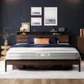 LIKIMIO King Bed Frame with Headboard, Dark Wood Camas King with Strong Supports, Sturdy, Noise-Free, No Box Spring Needed, Dark Walnut
