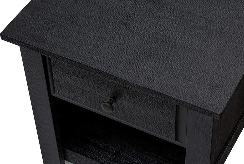 East West Furniture GB25K-1GA06 2-Pc Granbury Bed Set with Button Tufted Platform Bed and 1 Wire Brushed Black Mid Century Modern Nightstand - Dark Brown faux Leather with Black Texture and Black Legs