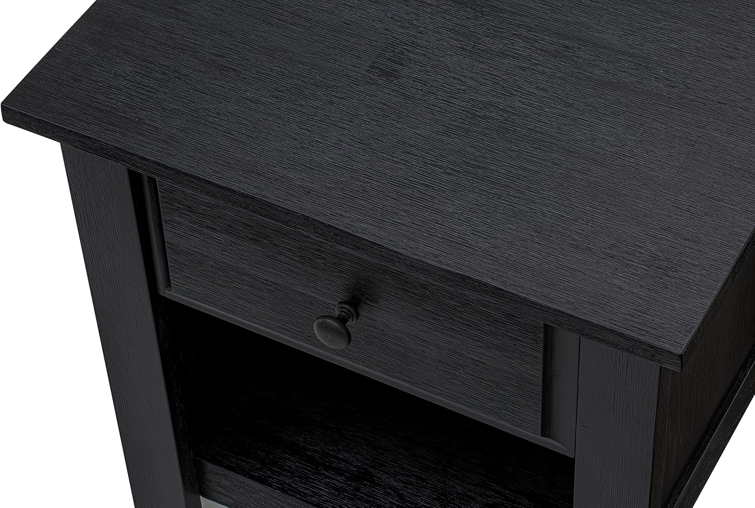 East West Furniture GB25K-1GA06 2-Pc Granbury Bed Set with Button Tufted Platform Bed and 1 Wire Brushed Black Mid Century Modern Nightstand - Dark Brown faux Leather with Black Texture and Black Legs