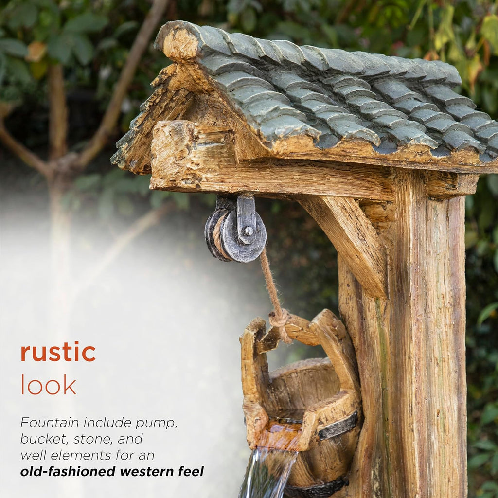 Alpine Corporation TZL128 Outdoor Floor Tiered Rustic Soothing Water Well Garden Waterfall Fountain for Garden, 50', Brown