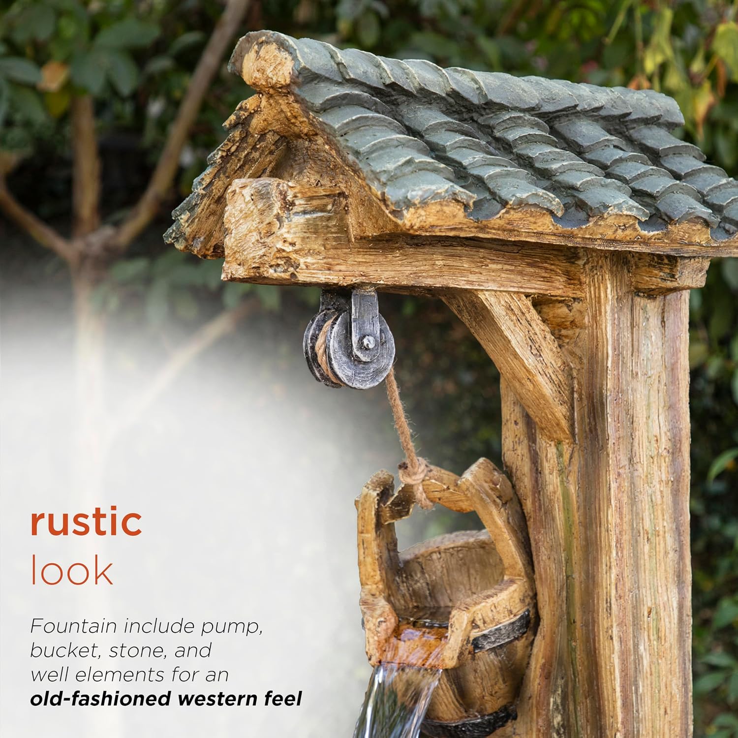 Alpine Corporation TZL128 Outdoor Floor Tiered Rustic Soothing Water Well Garden Waterfall Fountain for Garden, 50', Brown