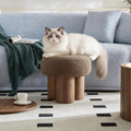 Living Room Ottoman Foot Stool, 17' Round Mid Century Modern Ottoman with Bouclé Teddy Fabric & Solid Wood Legs, Entryway Foot Rest for Couch, Vanity Seat, Bedroom Bench (Camel)