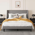 SHA CERLIN Upholstered Bed Frame Full Size with Streamlined Wingback Headboard, Breathable Linen Fabric, Solid Wooden Slats, Easy Assembly, Light Grey