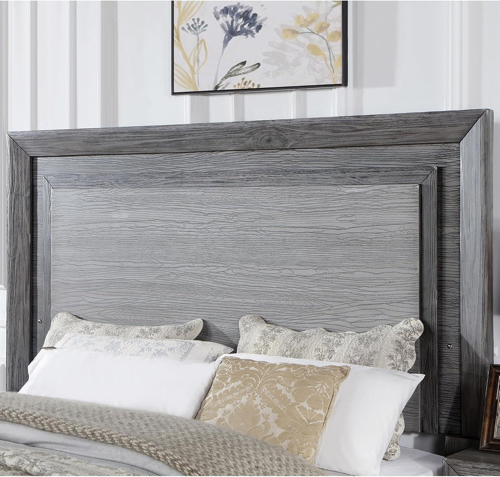 Furniture of America Isadora Transitional Solid Wood 3-Piece Bedroom Set, LED Light Bed and 2 Nightstands with USB Ports for Bedroom, Box Spring Required, California King, Gray