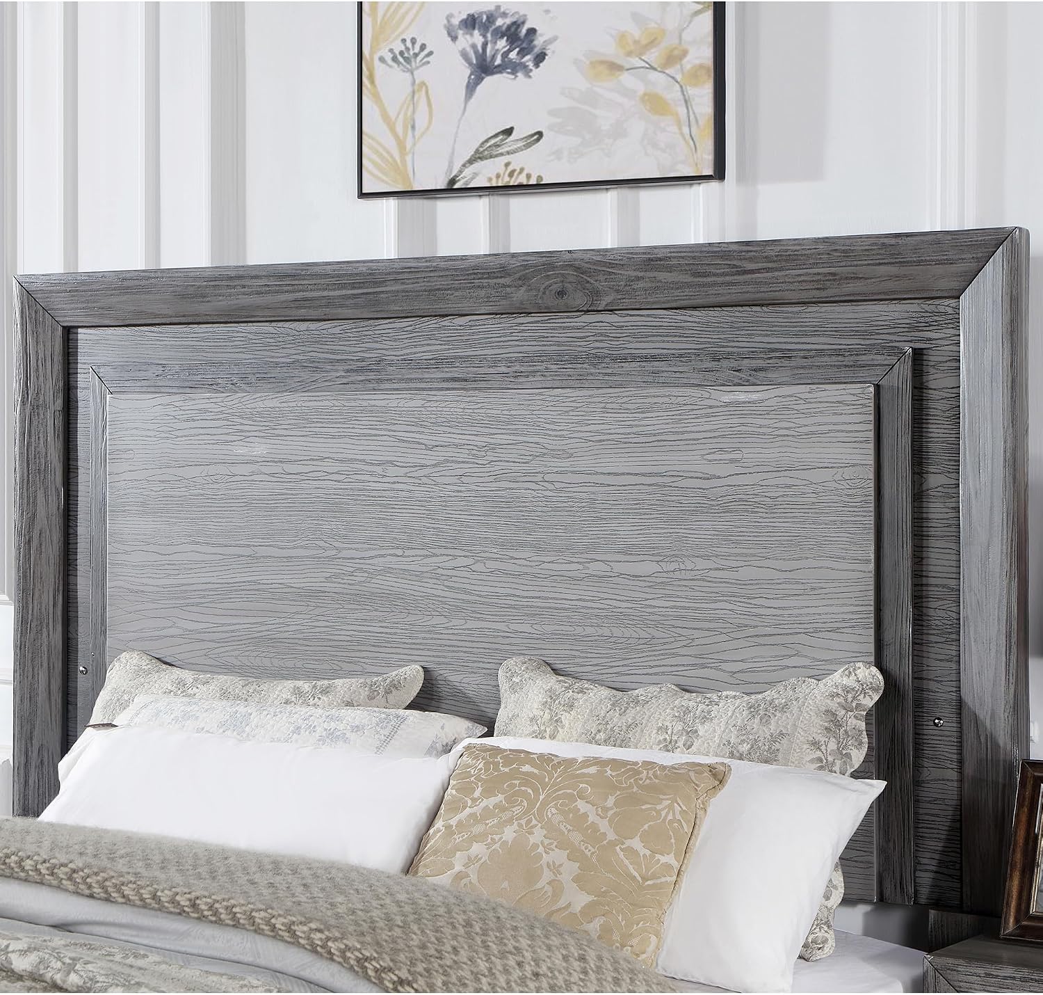 Furniture of America Isadora Transitional Solid Wood 3-Piece Bedroom Set, LED Light Bed and 2 Nightstands with USB Ports for Bedroom, Box Spring Required, King, Gray