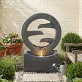 Merax 26.77' H Gray Circular Polyresin Outdoor Water Fountain with LED Light, Freestanding Modern Cascading Water Feature for Patio Garden Backyard Decor