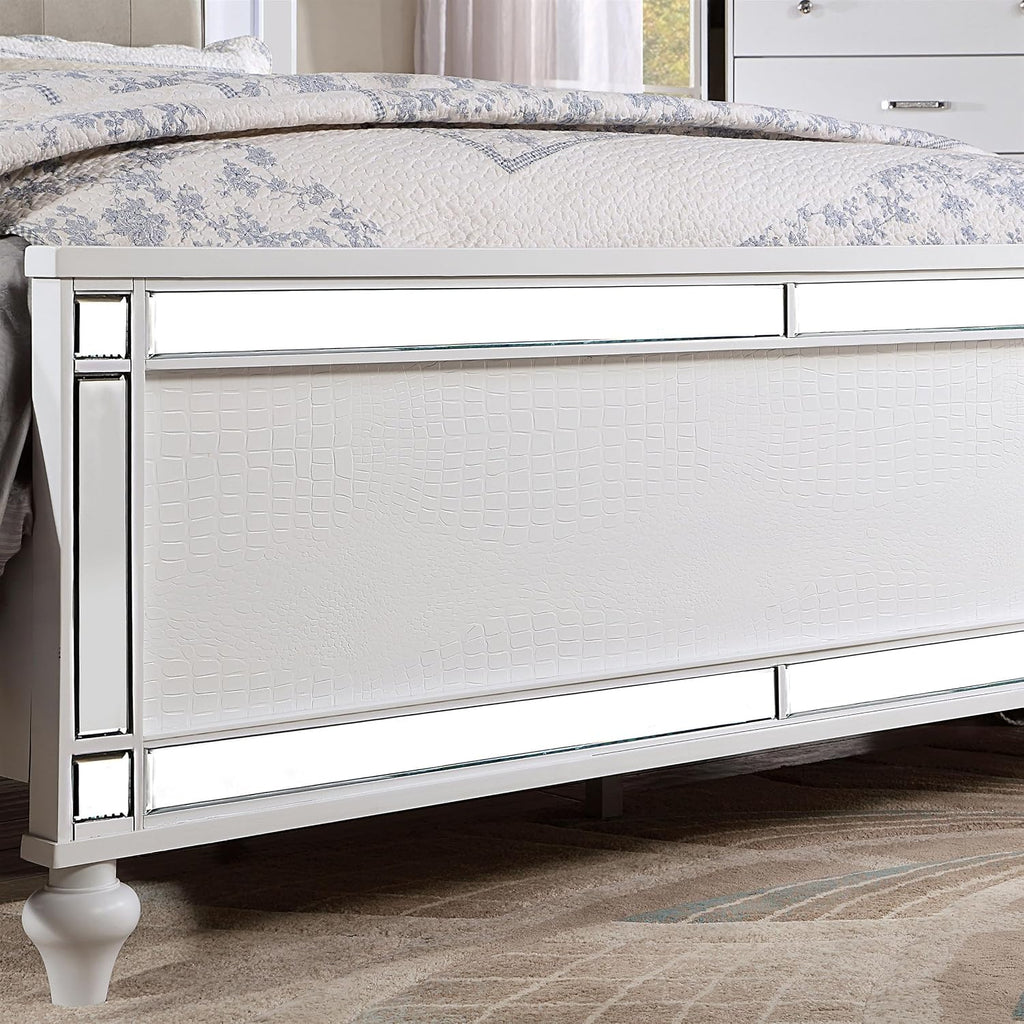 Furniture of America FOA Xulu 3-Piece White Solid Wood LED Bedroom Set - Cal King + 2 Nightstands