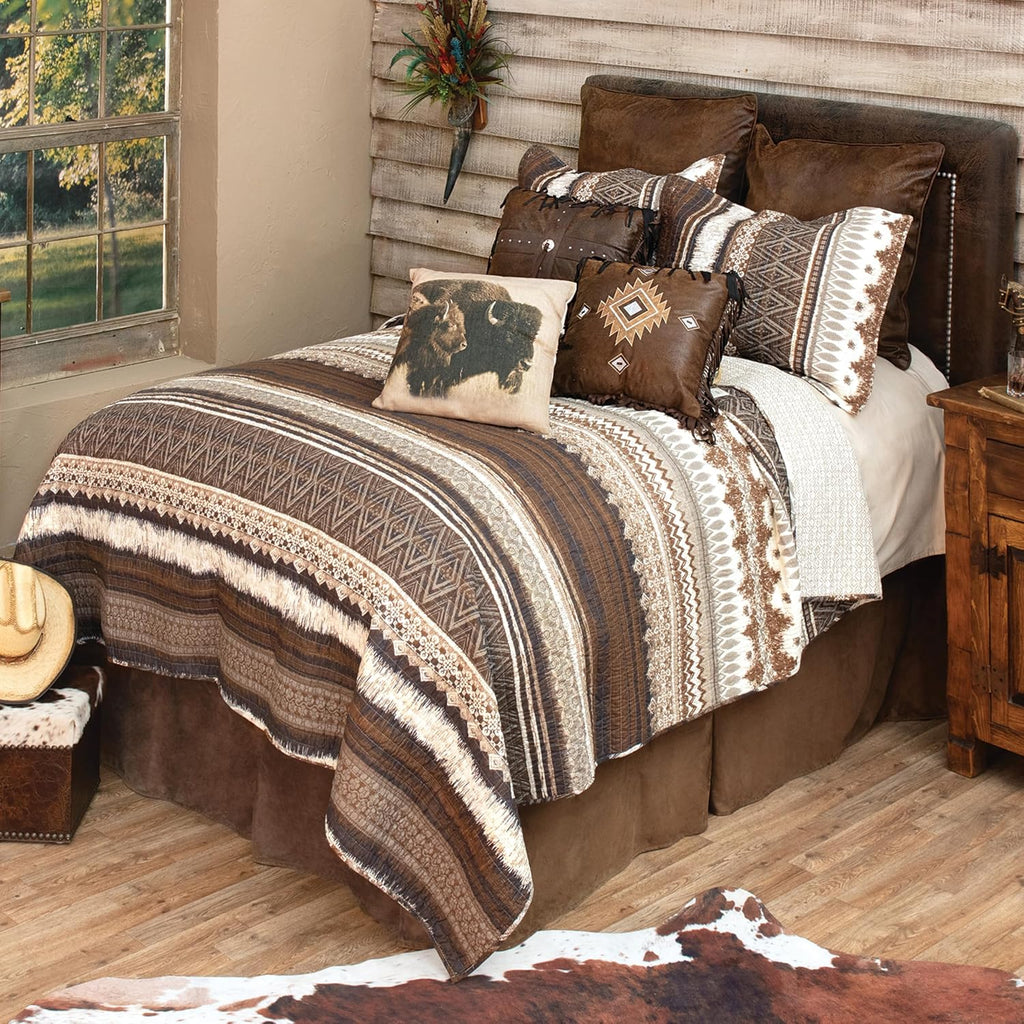 BLACK FOREST DECOR Southwest Mocha King Quilt Set - 100% Cotton, Lightweight, Machine Washable, Western Quilt with Southwest Patterns, Includes Quilt & Shams, 105' W x 95' L
