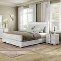 Furniture of America Alistair Modern Wood 2-Piece Bedroom Set with LED on Headboard Bed, Ball-Bearing Glides, Vertical Chrome Handles on Nightstand, Box Spring Required, Queen, White