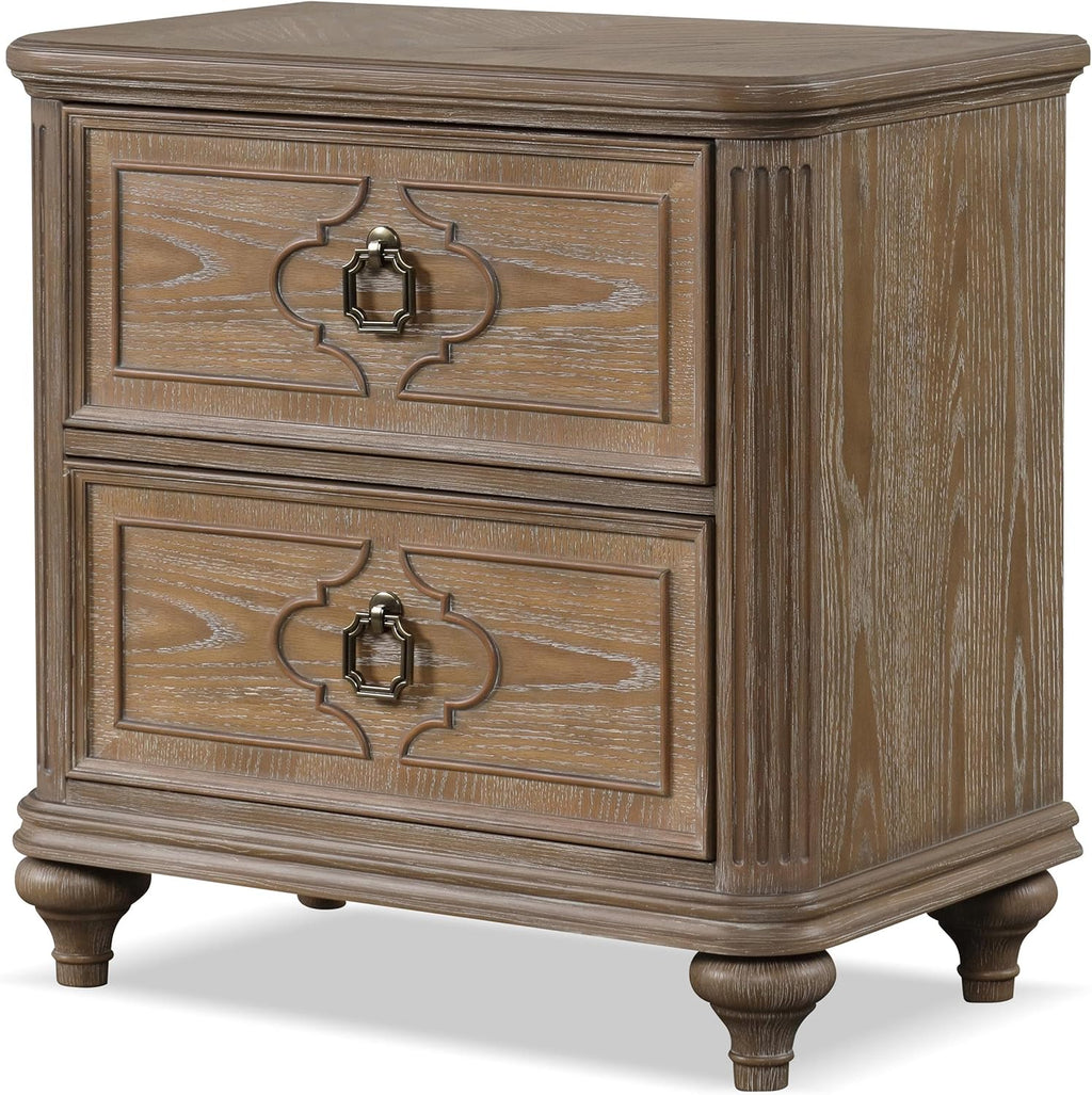 Furniture of America Weile Art Deco Solid Wood 3-Piece Bedroom Collection with Bed Frame and 2-Drawer Nightstands Set of 2, Box Spring Required, Rustic Oak, King