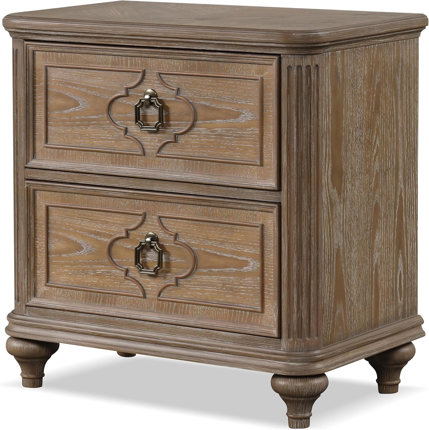 Furniture of America Weile Art Deco Solid Wood 3-Piece Bedroom Collection with Bed Frame and 2-Drawer Nightstands Set of 2, Box Spring Required, Rustic Oak, King