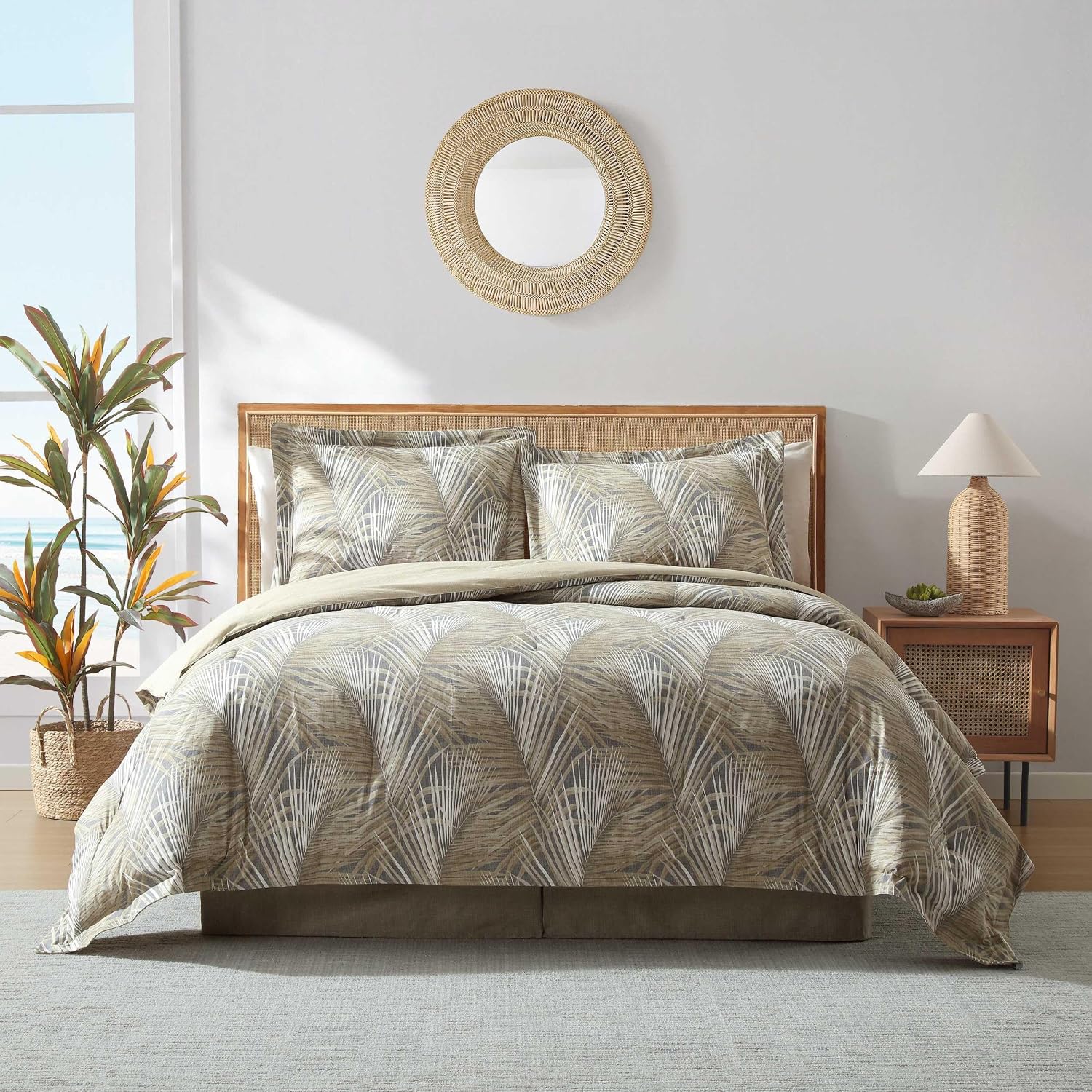 Tommy Bahama - California King Comforter Set, Cotton Bedding with Matching Shams & Bedskirt, Medium Weight Bedding Set for All Seasons (Raffia Palms Brown, California King)