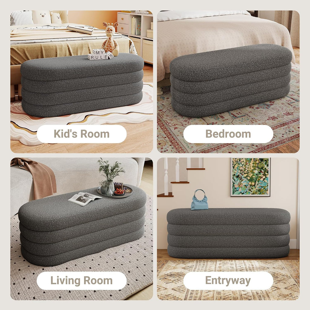 Busaurus Storage Ottoman Bench 49.2 Inch Upholstered Fabric Storage Bench for Bedroom End of Bed Aesthetic Large Oval Ottoman for Living Room(Grey)