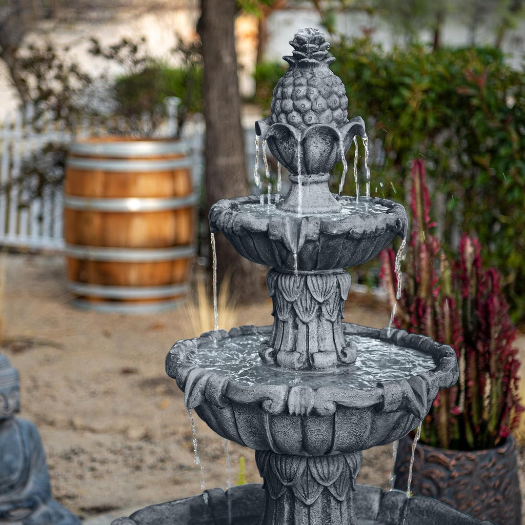 XBrand 58.3' 3-Tier Outdoor Freestanding Water Fountain - Classic Leaf Design, White Resin, Large Bird Bath with Pump - Ideal for Yard, Lawn and Garden, Porch Décor