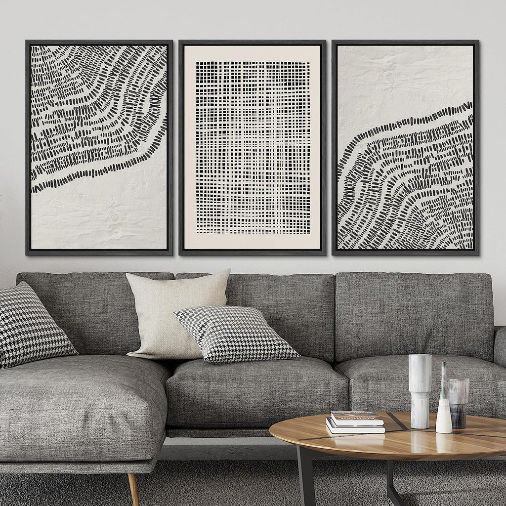 SIGNLEADER Framed Canvas Print Wall Art Set Minimalist Black and White Geometric Abstract Pattern and Line Illustrations Boho Decorative for Living Room, Bedroom, Office - 16'x24'x3 BLACK