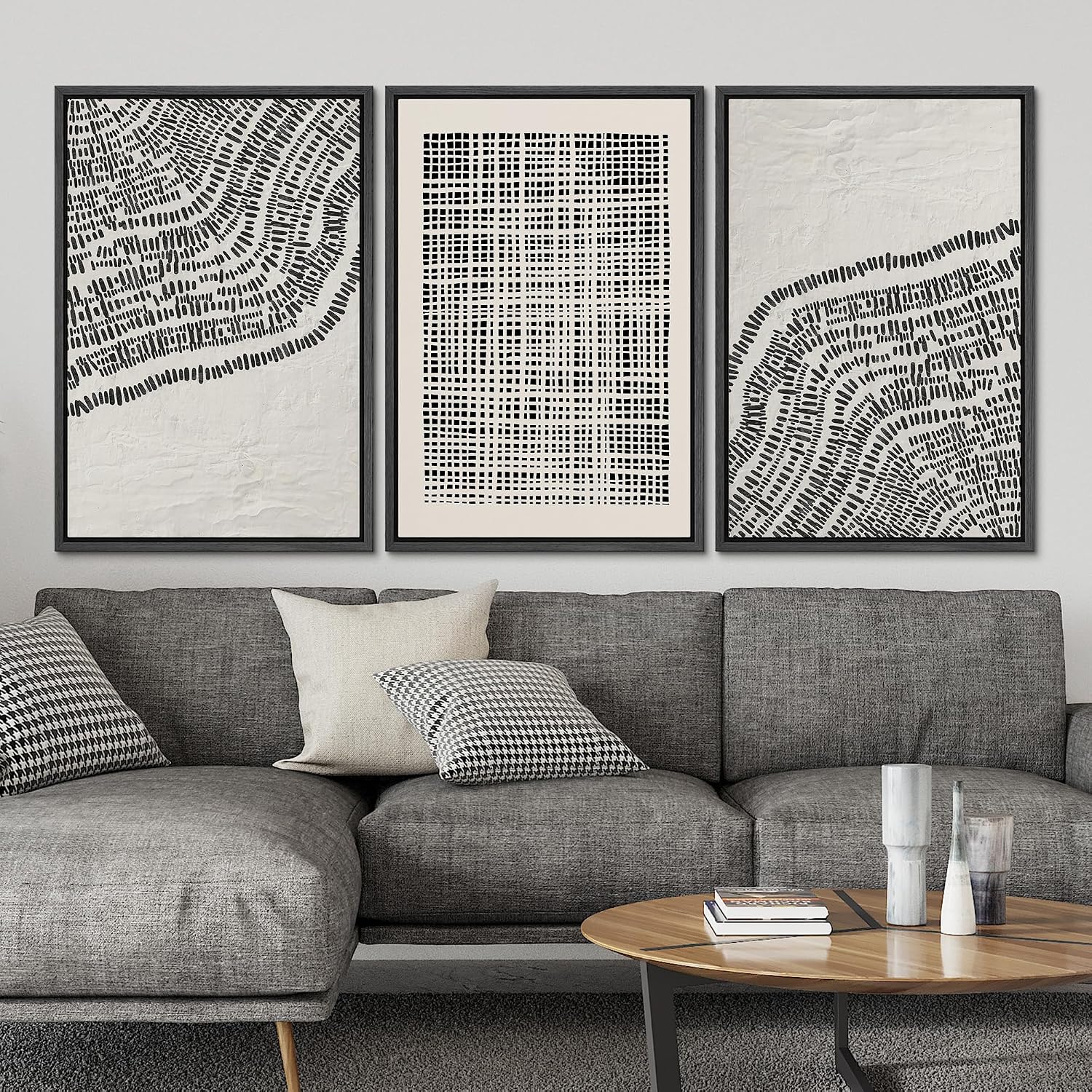 SIGNLEADER Framed Canvas Print Wall Art Set Minimalist Black and White Geometric Abstract Pattern and Line Illustrations Boho Decorative for Living Room, Bedroom, Office - 24'x36'x3 BLACK