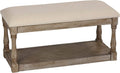 Cortesi Home Dahlia Wooden Bench Ottoman, Distressed Wood and Beige Fabric