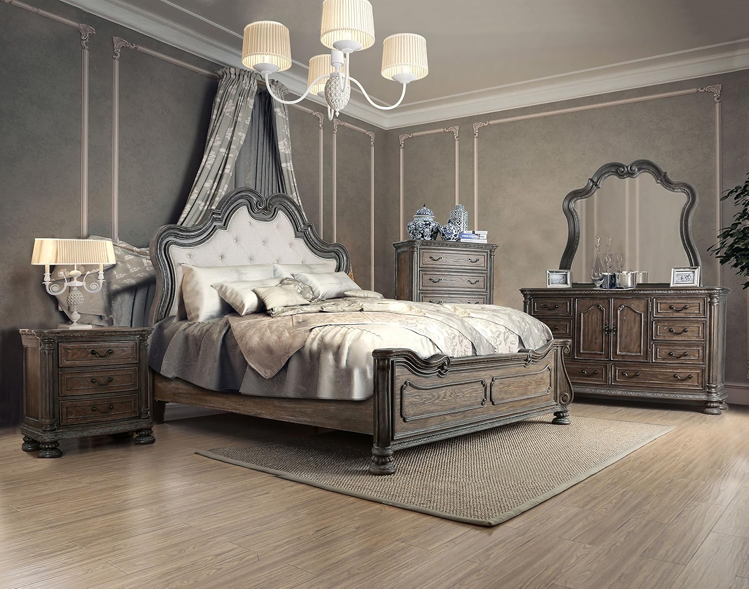 HOMES: Inside + Out Anitra Traditional California King 4 Piece Bed Set,