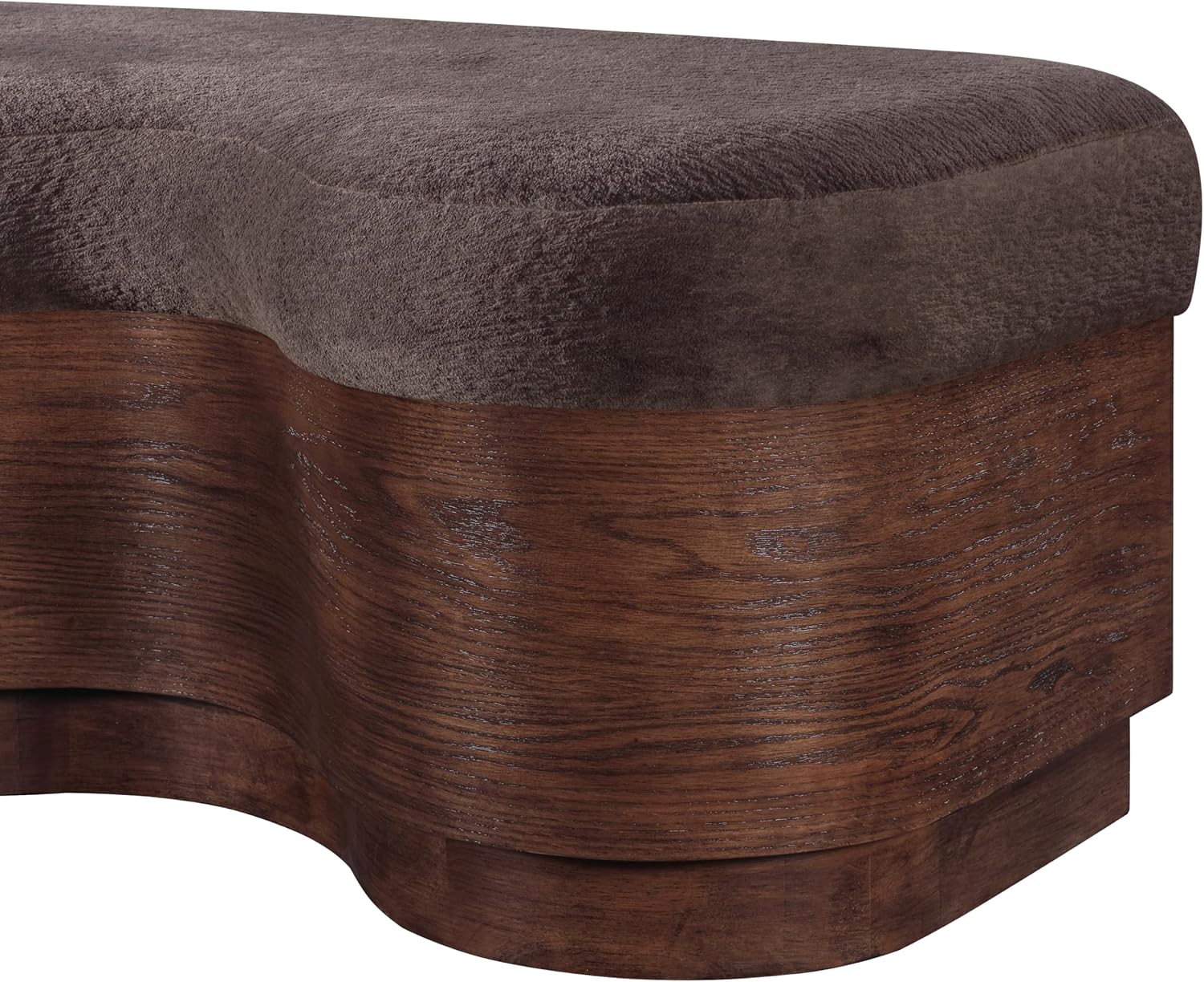 Meridian Furniture 22082Brown Savoy Collection Art Deco Bench with Soft Brown Velour Fur Fabric, Rich Brown Walnut Finish, Mix of Solid Wood & MDF, 60' W x 18.5' D x 18.5' H, Brown