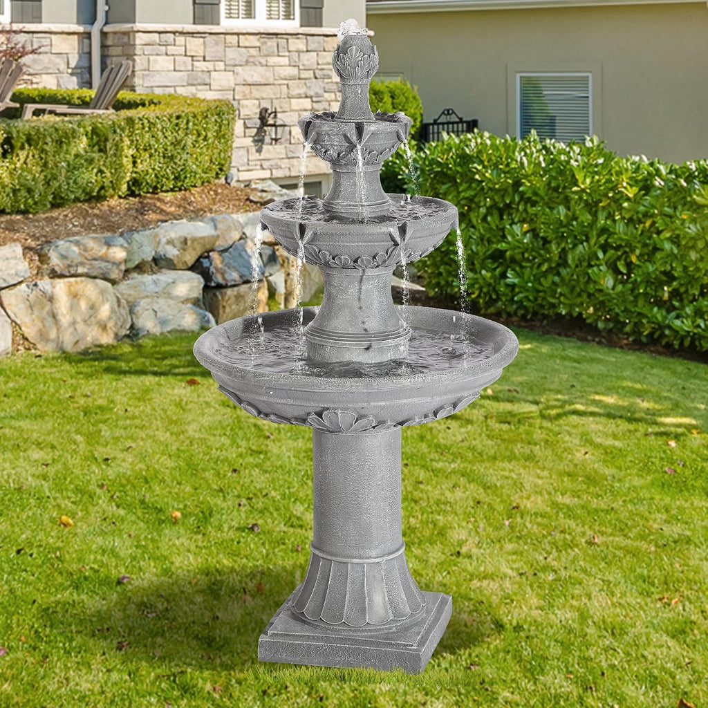 TITIMO 48' High Italian Feature Freestanding Water Fountain Outdoor and Indoor,3-Tier Roman Pillar Waterfalls Fountains for Garden,Patio,Yard,Deck,Backyard,Porch (Gray)