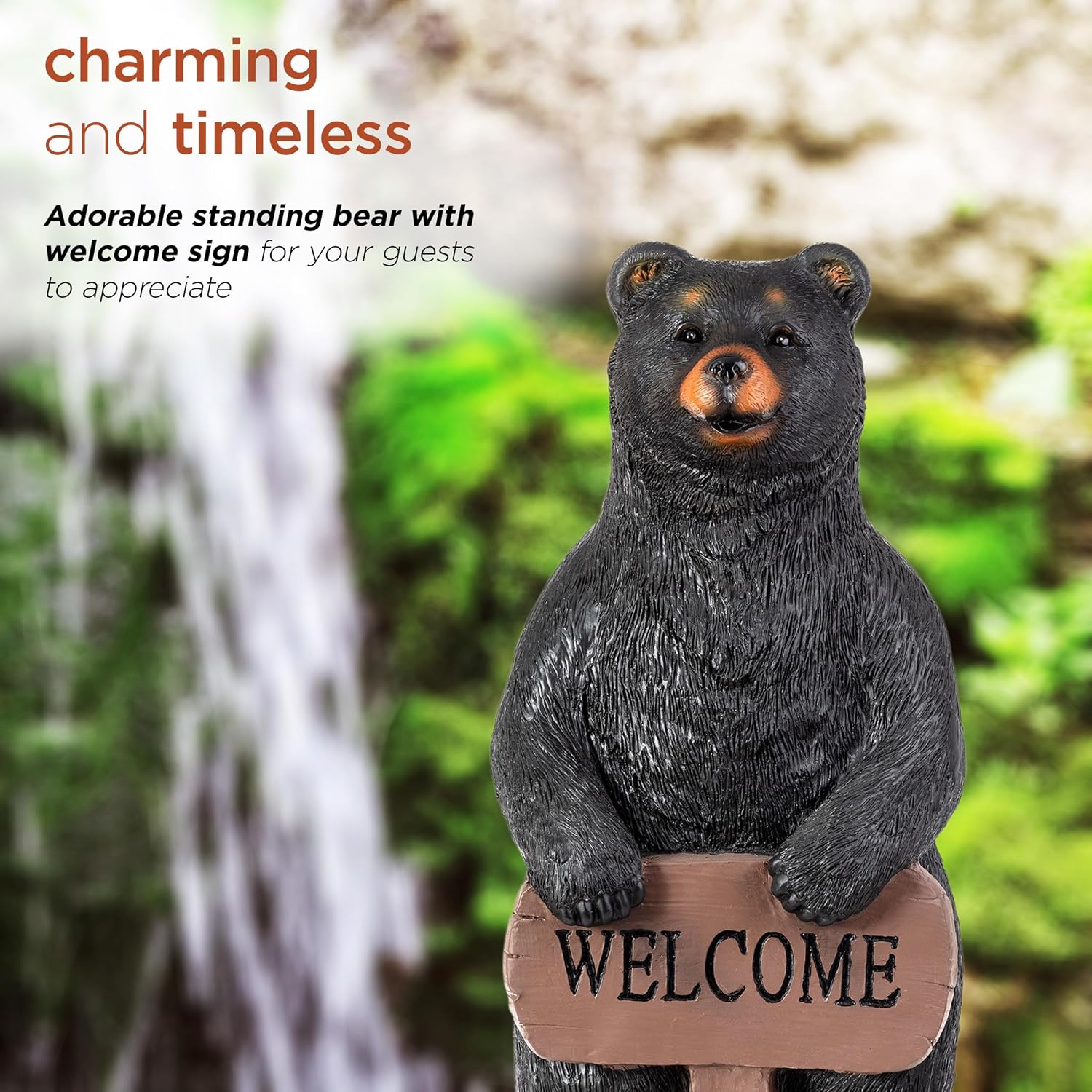 Alpine Corporation 36' Tall Outdoor Standing Black Bear with Welcome Sign Yard Statue Decoration