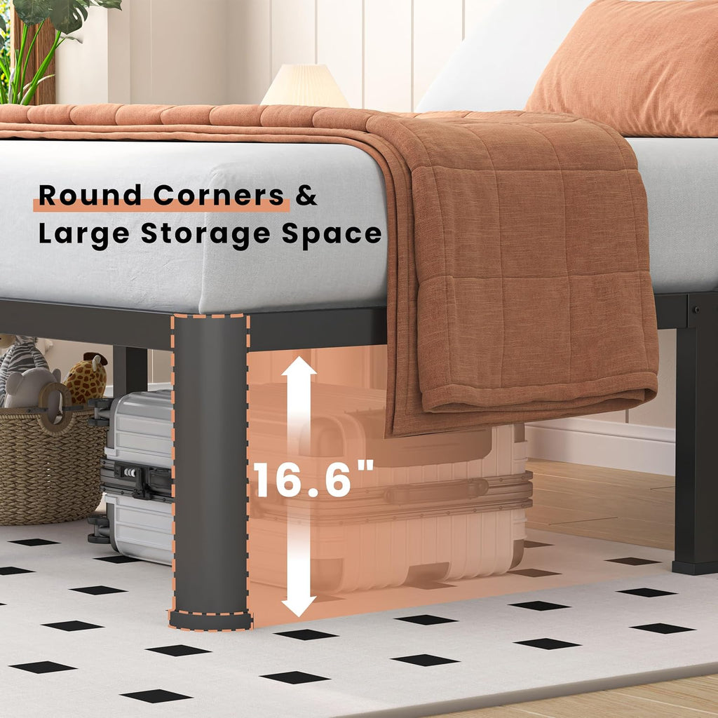VIPSHOW 18 Inch King Heavy Duty 3500 lbs Bed Frame with Round-Corner Legs & Anti-Squeak Design – Quick Assembly Metal Platform, No Box Spring Needed
