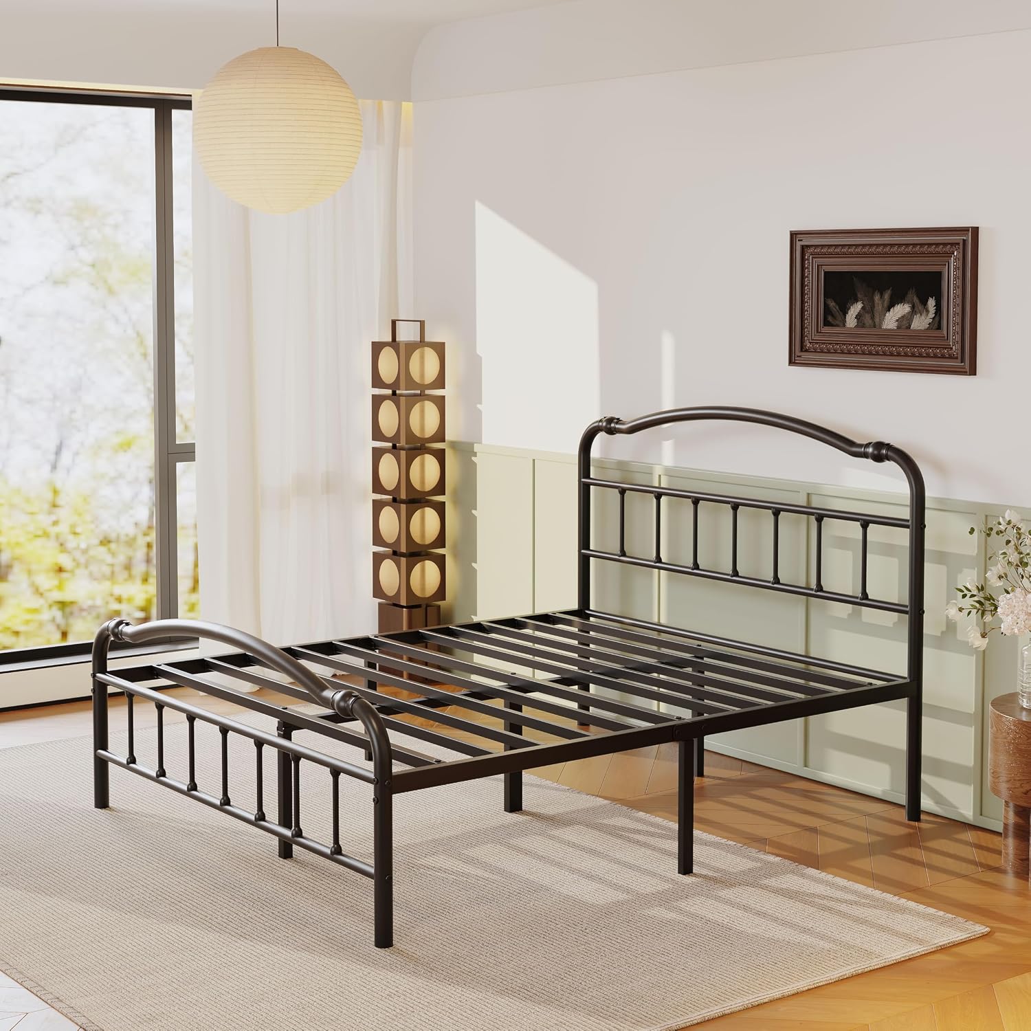 ZIYOO Vintage 18 Inch Full Metal Bed Frame with Victorian-Style Headboard & Footboard, Sturdy Platform Design, Under Bed Storage, No Box Spring Needed, Noise Free, Elegant Black