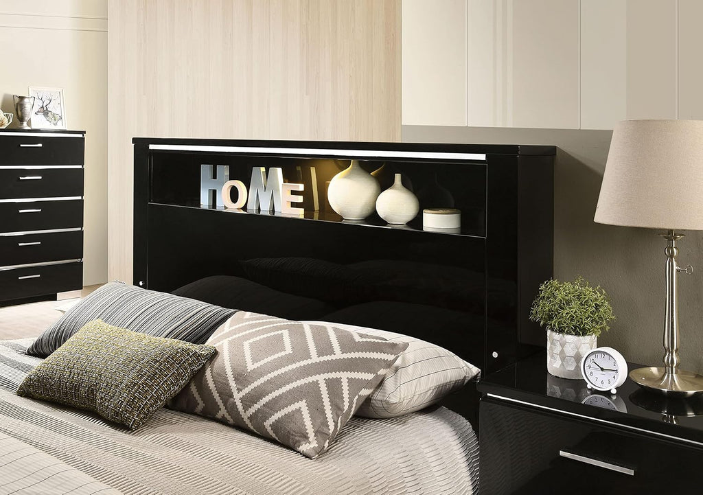 HOMES: Inside + Out Linsey Contemporary Wood 3-Piece King Bedroom Set, Box Spring Required, Black