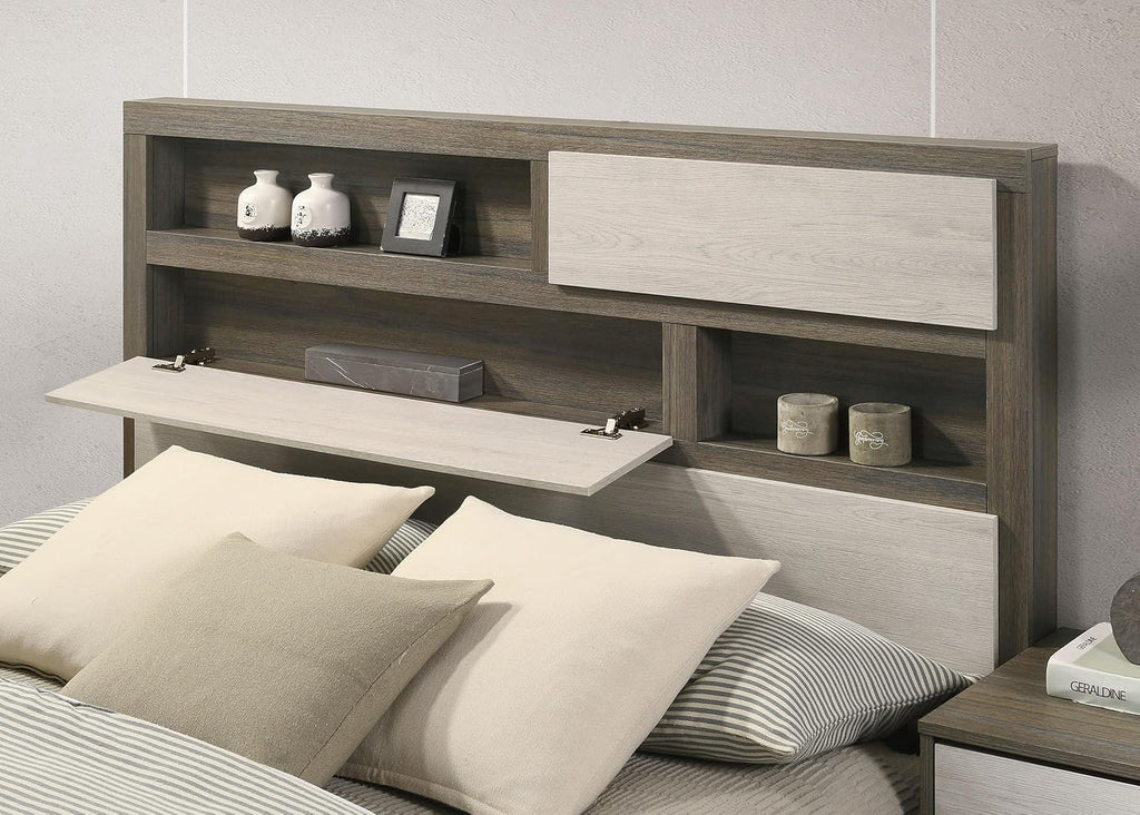 Coaster Home Furnishings Fenwick Contemporary 4-Piece Bedroom Set Eastern King Size Bookcase Bed Frame 48-inch Headboard Grey Oak/Almond 224981KE-S4