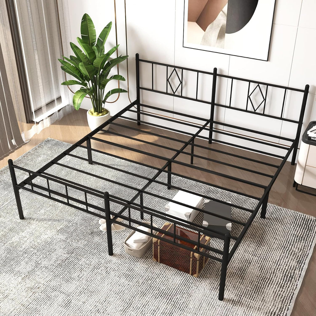 14 Inch Full Size Bed Frames with Headboard/Footboard，Metal Slats Support No Box Spring Needed Easy to Assemble/Under Bed Storage Space/Full Size Black