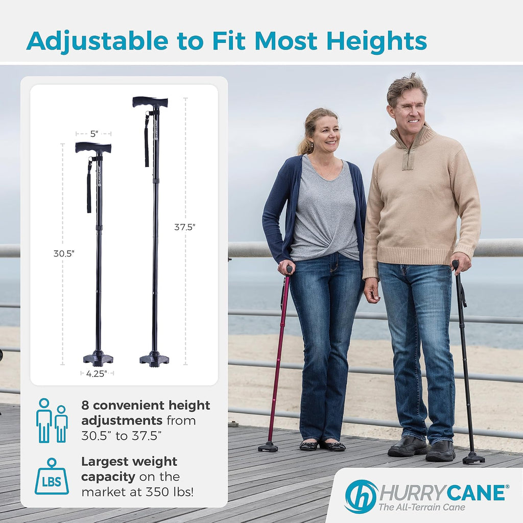 HurryCane Freedom Edition Foldable Walking Cane with T Handle