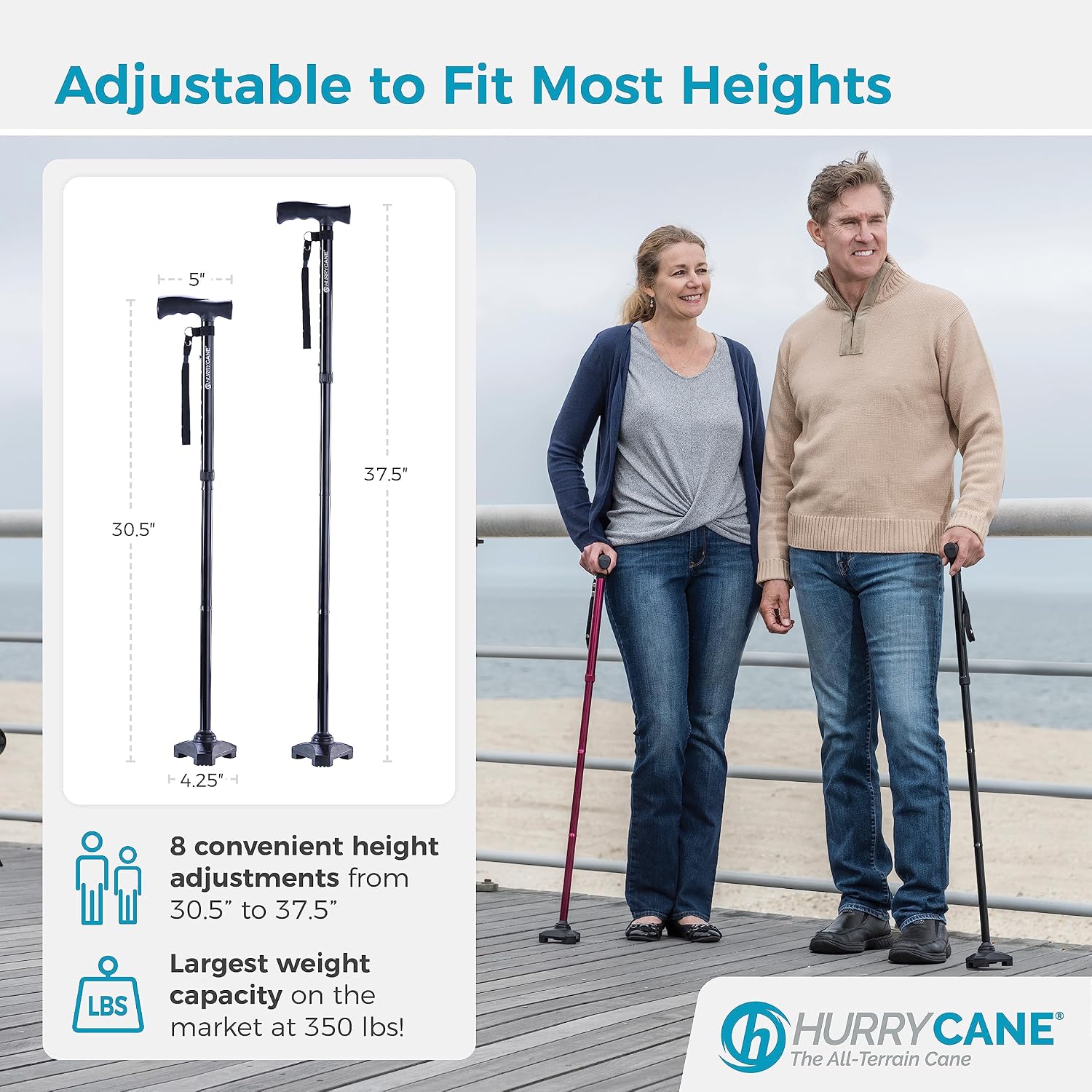 HurryCane Freedom Edition Foldable Walking Cane with T Handle
